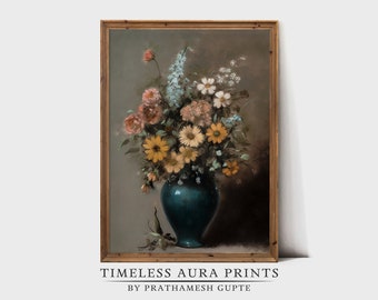 Wild Flower Vase Still Life Painting | Neutral Vintage Wall Art | PRINTABLE Digital Download |