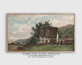 Samsung Frame TV Art | Country Cottage Oil Painting | Vintage Summer Landscape Art | Antique Farmhouse Decor | Vintage Bedroom Decor |