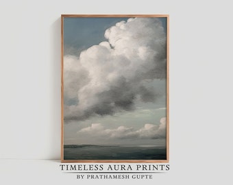 Cloudy Sky Painting | Vintage Blue Landscape Print | PRINTABLE Digital Download |