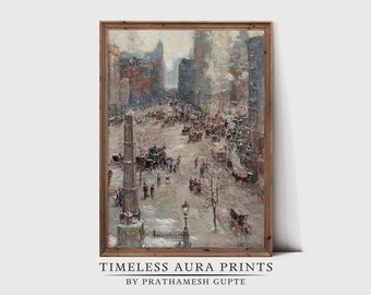 Vintage American Cityscape Painting | Neutral Abstract Wall Art | PRINTABLE Digital Download |