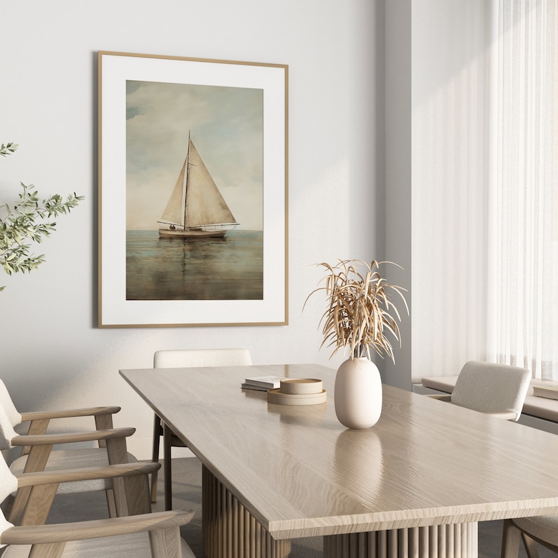 Vintage Sailboat Painting Muted Sailboat In The Ocean Print Antique Digital PRINTABLE Wall Art image 6