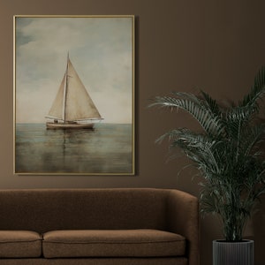 Vintage Sailboat Painting Muted Sailboat In The Ocean Print Antique Digital PRINTABLE Wall Art image 5