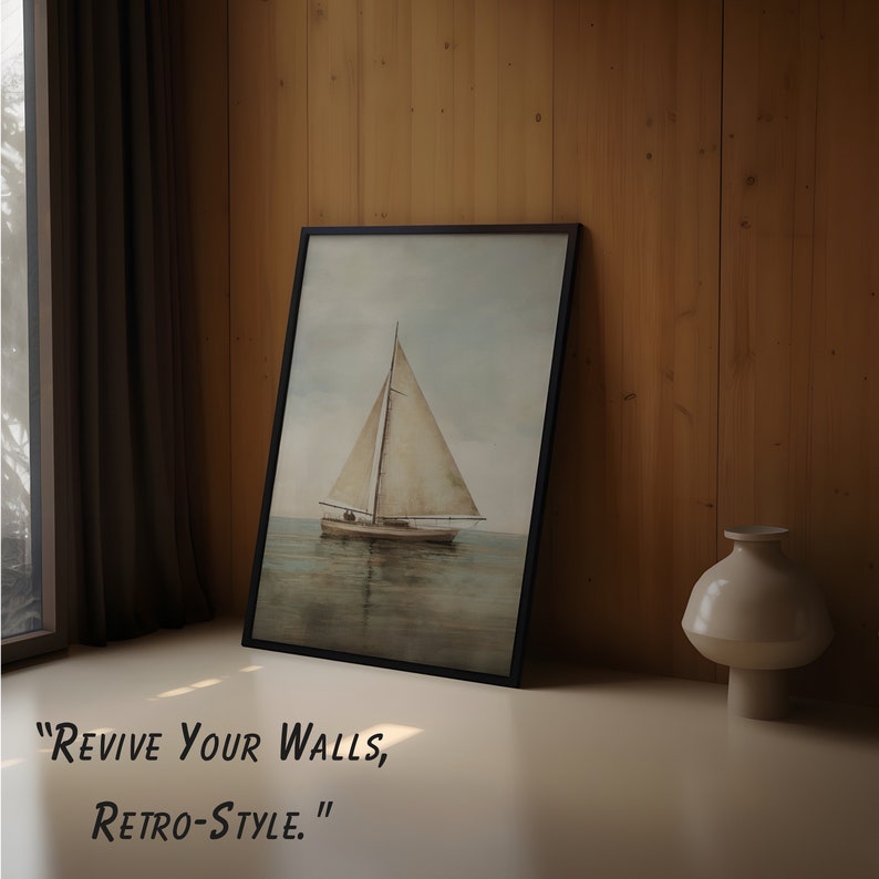 Vintage Sailboat Painting Muted Sailboat In The Ocean Print Antique Digital PRINTABLE Wall Art image 7