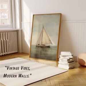 Vintage Sailboat Painting Muted Sailboat In The Ocean Print Antique Digital PRINTABLE Wall Art image 3