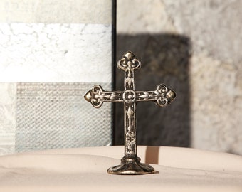 Handcrafted Ottoman Bronze and Silver-Plated Tabletop Cross: A Touch of Faith for Your Home