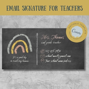 Email signature teacher Email signature canva template Email signature temp Outlook gmail email sign Editable teacher e-signature Rainbow
