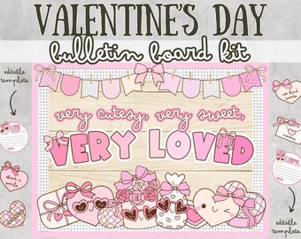 Valentine's Day Bulletin Board Ideas February Bulletin Board Kit Valentines Door Decorations Coquette Girly Pastel Pink Cutesy Spread Love