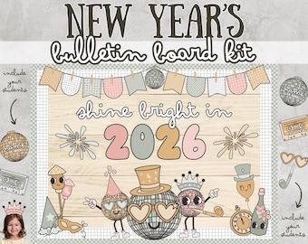 New Years Bulletin Board Kit Decoration Ideas January Winter Classroom Decor Groovy Retro Calm Pastel 2026 Disco Balls Shine Bright Set