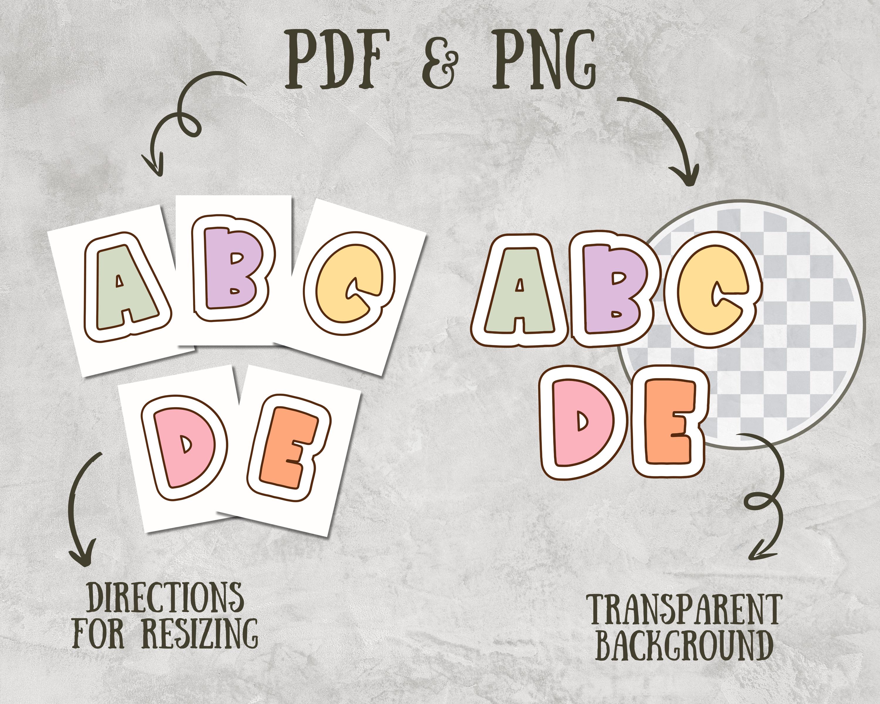 Printable Bulletin Board Letters Pastel Pink Green Yellow Purple Orange ...