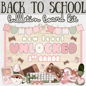 Welcome Back to School Prikbordpakket Ideeën Videogame Deurdecoraties Set Augustus september Gaming Roze aquarel Deurdecor Nivellering
