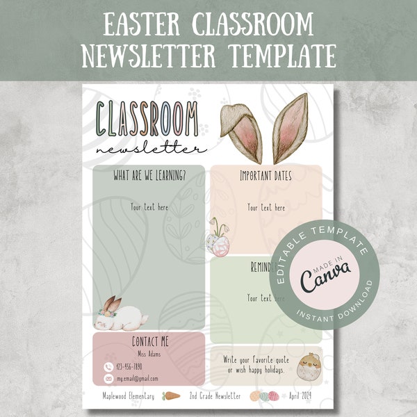 Easter Classroom Newsletter Template School Newsletter Template Canva Teacher Newsletter Template April Classroom Newsletter Template Spring