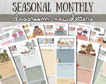 Monthly Classroom Newsletter Template Editable Yearly Bundle School Newsletter Canva Template Teacher Newsletter Class News Printable