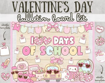 100th Day of School Bulletin Board Kit 100 Days of School Door Decoration Ideas January February Retro Groovy Pink Pastel Valentines Day