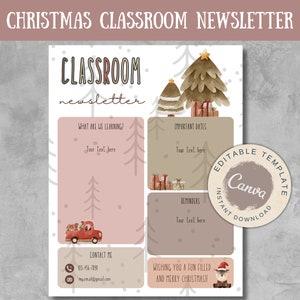 Christmas newsletter template Canva classroom newsletter december Newsletter for teachers Editable newsletter template school