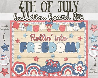 Bulletinboardkit 4 juli prikbordideeën juli prikbordideeën zomer prikbord Fourth of July Patriottische Onafhankelijkheidsdag Retro deurdecoratie
