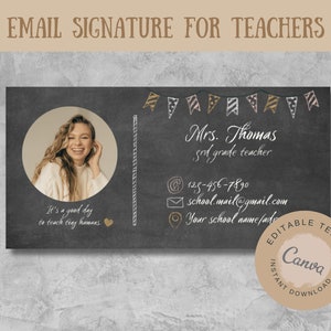Email signature teacher Email signature canva template Email signature temp Outlook gmail email sign Editable teacher e-signature Vintage