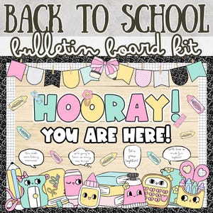 Welcome Back to School Bulletin Board Kit Ideas Pastel Door Decorations Set August September School Supplies Composition Notebook Groovy