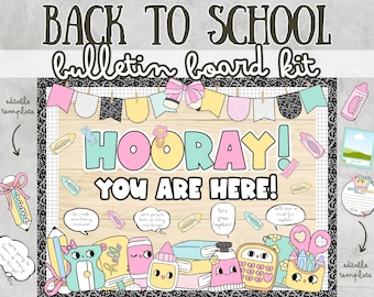 Welcome Back to School Bulletin Board Kit Ideas Pastel Door Decorations Set August September School Supplies Composition Notebook Groovy