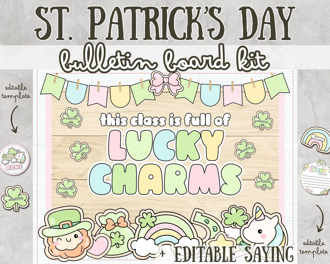 St. Patrick's Day Bulletin Board Kit Lucky Charms Groovy Retro March ...