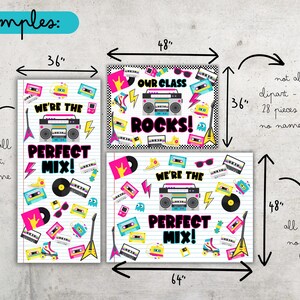 Peut inclure: Trois affiches r&eacute;tro avec les textes "WE'RE THE PERFECT MIX!" et "OUR CLASS ROCKS!" avec des boomboxes, des cassettes et des instruments de musique. La plus grande affiche mesure 163 cm de large et 122 cm de haut.