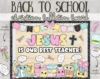 Christian Welcome Back to School Bulletin Board Kit Ideas Pastel Door Decorations Set August September School Supplies Composition Notebook