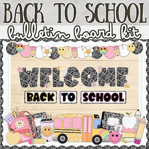 Welcome Back to School Bulletin Board Kit Ideas Composition Notebook Door Decorations Set August September School Supplies Groovy Retro