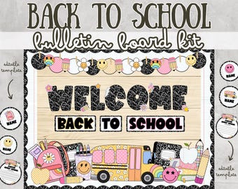Welcome Back to School Bulletin Board Kit Ideas Composition Notebook Door Decorations Set August September School Supplies Groovy Retro