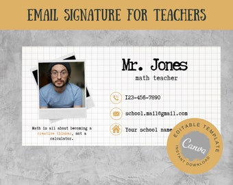 Email signature teacher Email signature canva template Email signature temp Outlook gmail email sign Editable teacher e-signature Vintage