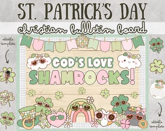 Christian Religious St. Patrick's Day Bulletin Board Ideas Spring March Bulletin Board Kit St Patricks Day Groovy Retro Shamrock Clover