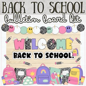 Welcome Back to School Bulletin Board Kit Composition Notebook School Supplies Groovy Bright Colors August September Door Decorations