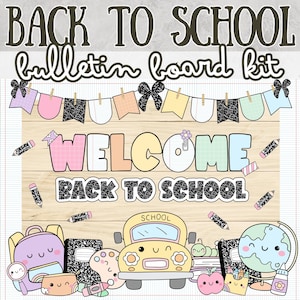 Welcome Back to School Bulletin Board Kit Composition Notebook School Supplies Groovy Pastel August September Door Decorations Decor Set