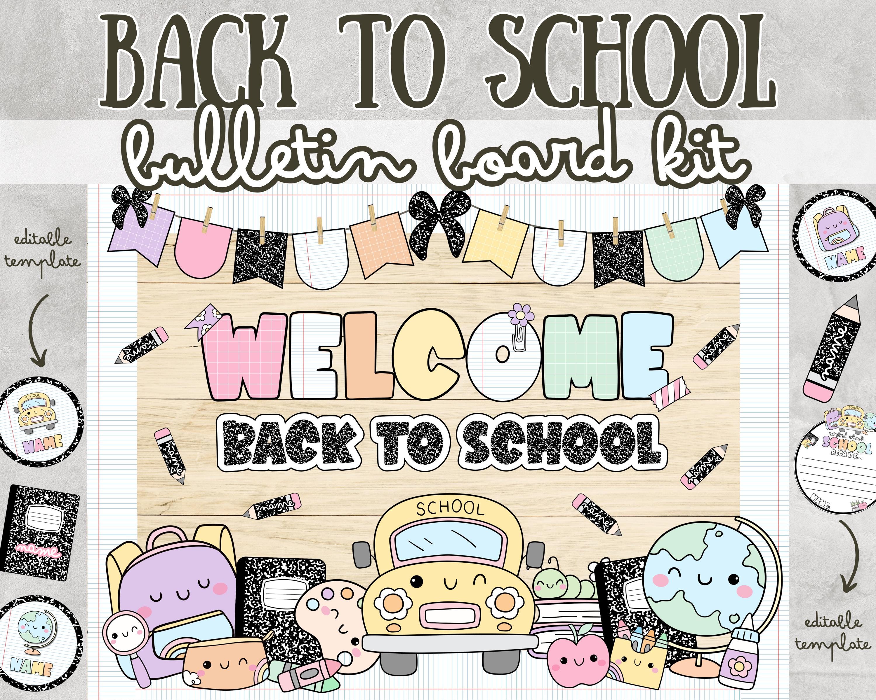 Welcome Back to School Bulletin Board Kit Composition Notebook School Supplies Groovy Pastel August September Door Decorations Decor Set