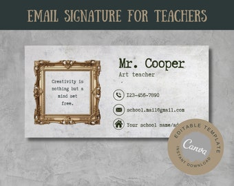 Email signature teacher Email signature canva template Email signature temp Outlook gmail email sign Editable teacher e-signature Vintage