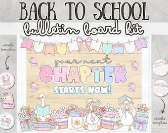 Reading Library Books Welcome Back to School Bulletin Board Kit Goose Groovy Pastel August September Door Decorations Decor Decor Set Ideas
