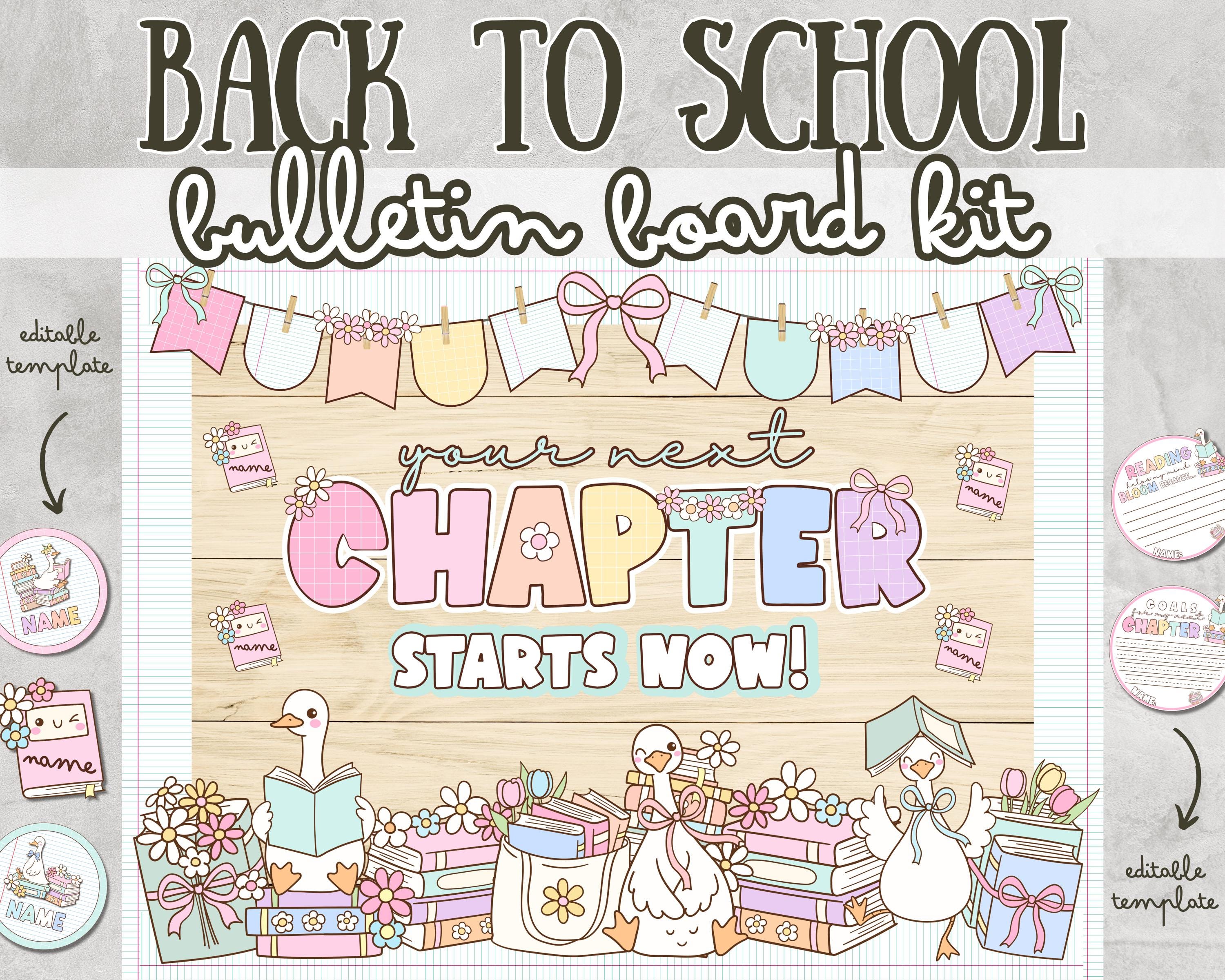 Reading Library Books Welcome Back to School Bulletin Board Kit Goose Groovy Pastel August September Door Decorations Decor Decor Set Ideas