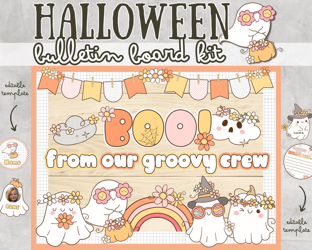 Halloween Bulletin Board Kit Groovy Retro October Door Decorations Fall ...