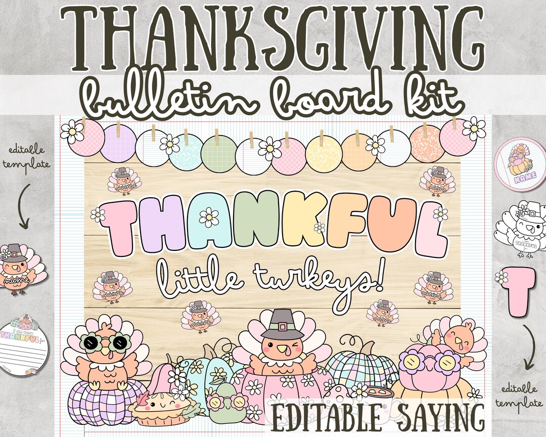 Thanksgiving Bulletin Board Kit Groovy Retro Pastel November Door ...