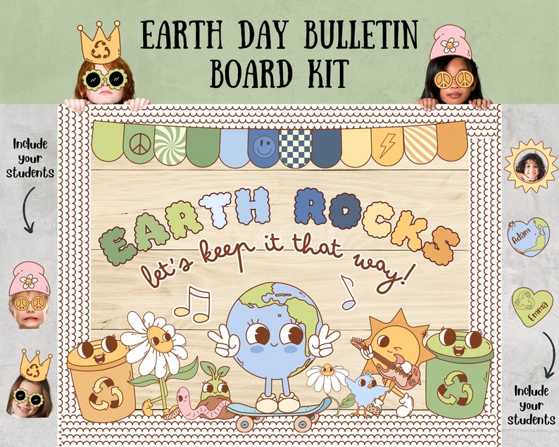 Earth Day Bulletin Board Kit April Bulletin Board Kit Spring Bulletin Board Kit Earth Day Classroom Decor Groovy Classroom Decor Earth Day image 1