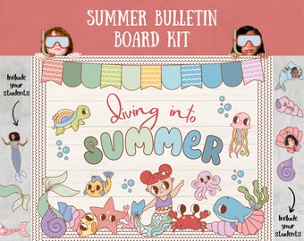 Summer Bulletin Board Kit End of The Year Bulletin Board Kit May Bulletin Board Kit June Classroom Decor Groovy Poster Diving into Summer