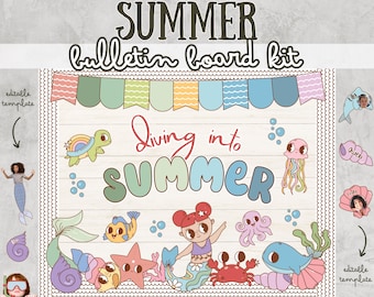 Summer Bulletin Board Kit End of The Year Bulletin Board Kit May Bulletin Board Kit June Classroom Decor Groovy Poster Diving into Summer