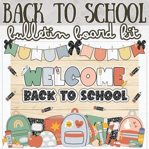 Welcome Back to School Bulletin Board Kit Composition Notebook School Supplies Groovy Boho Calm Colors August September Door Decorations