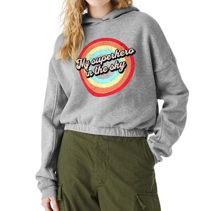 Superhero in the Sky Cinched Bottom Hoodie - Retro Women’s Hoodie - Quote Hooded Sweatshirt