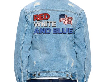 Red White and Blue Men's Denim Jacket - American Flag Denim Jacket for Men - Cool Art Denim Jacket