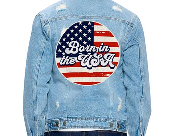 Born in the USA Men's Denim Jacket - USA Flag Denim Jacket for Men - Cool Art Denim Jacket