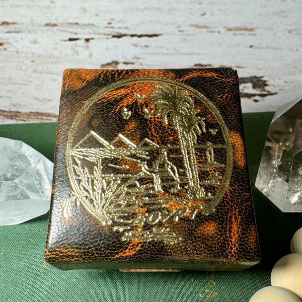 Vintage Egyptian Handmade Camel Leather Trinket Box Jewelry Box
