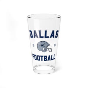 Cowboys Beer Glass, 16oz, Dallas Fan Gift, Dallas Football Fan, Cowboys Football Fan Gift, Dallas Football Accessories, Football Fan Gift