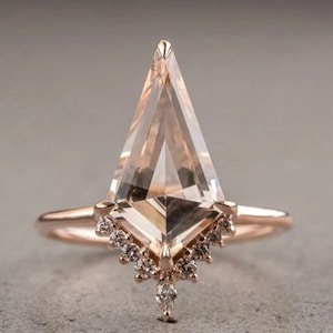 16*8 Kite Engagement Ring Kite Shaped Morganite & Diamond-Moissanite Art Deco Ring Women Kite Promise Wedding Ring Geometric ring Peach Ring