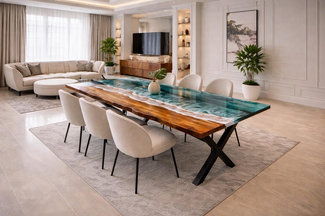 Coastal Wave Epoxy Dining Table – Live Edge Ocean Resin Table - Etsy