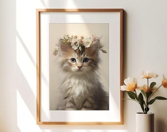 Black Kitten Wall Art Print With Flower Crown Girls Bedroom Decor ...