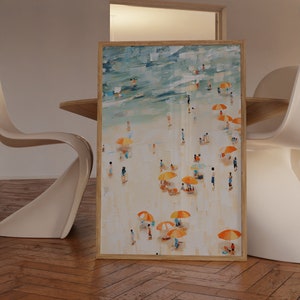 Beach Oil Painting, Swimming Painting, Texture Wall Art, Costal Art, Crowds on the Shore Painting, Summer Printable, Digital Download